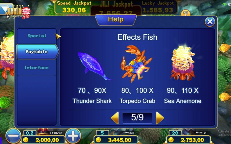 Jackpot Fishing - Shoot Fish, Win Boss Jackpot Up to 888X 13 effects-fish-payout-table